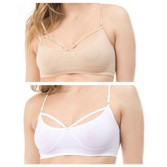 (Lot of 2) Low Cut Bralette w/Accent Straps 2 Pc Set - Picture 1 of 7